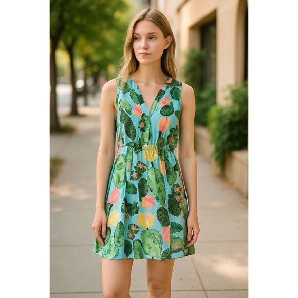 Women's - Betabrand Cactus Print Sleeveless Dress, Size Medium - Picture 1 of 10